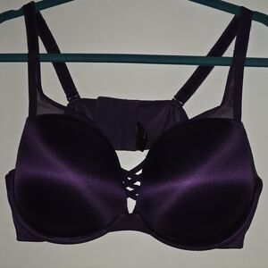 Plush Purple Padded Bra with Strappy Center Detail